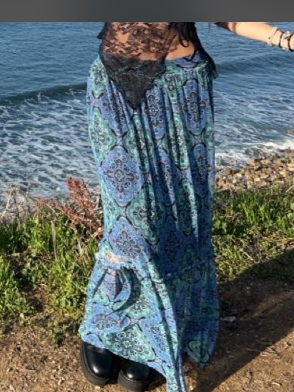Printed A-Line Maxi Skirt in Blue-Green Medallion - Picture 3 of 4